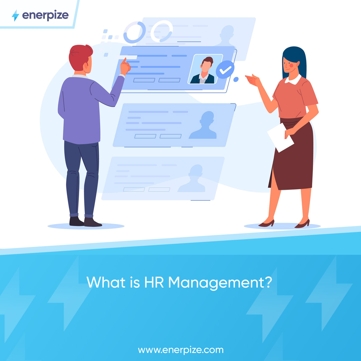 man and women working with HR management